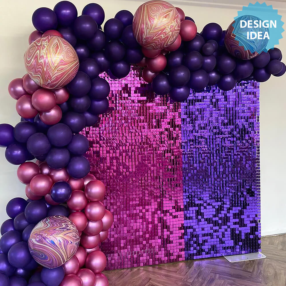 3ft X 6.5ft FOIL SQUARES CURTAIN - METALLIC MAGENTA