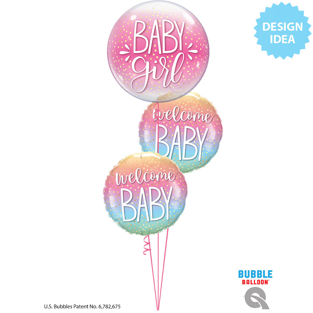 22 inch BUBBLE - BABY GIRL PINK & CONFETTI DOTS
